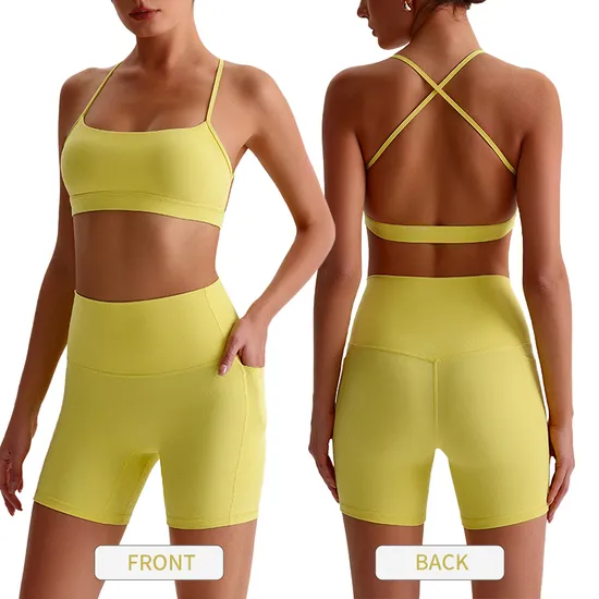 Reggiseno sportivo da yoga con cinturino incrociato sul retro da donna. Intimo fitness per esercizi
